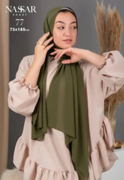 طرحة شيفون لون زيتوني سادة